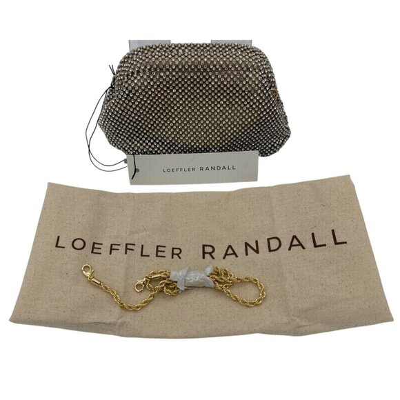 LOEFFLER RANDALL Women's Doris Crystal Rhinestone Mesh Mini Frame Pouch Bag Gold - Picture 3 of 10